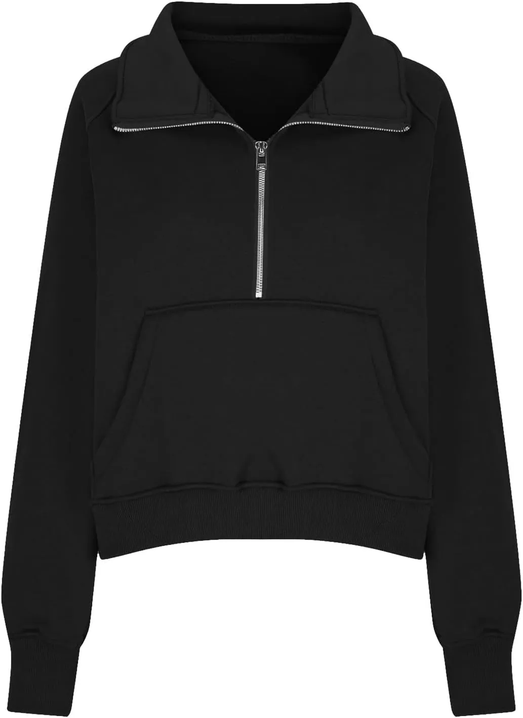 Half Zip Pullover Women Fleece Long Sleeve Cropped Sweatshirts with Thumb Holes Comfy Stand Collar Oversized Sweaters