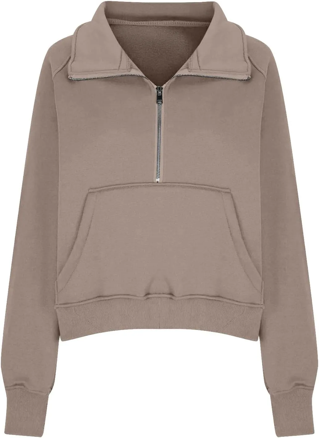 Half Zip Pullover Women Fleece Long Sleeve Cropped Sweatshirts with Thumb Holes Comfy Stand Collar Oversized Sweaters