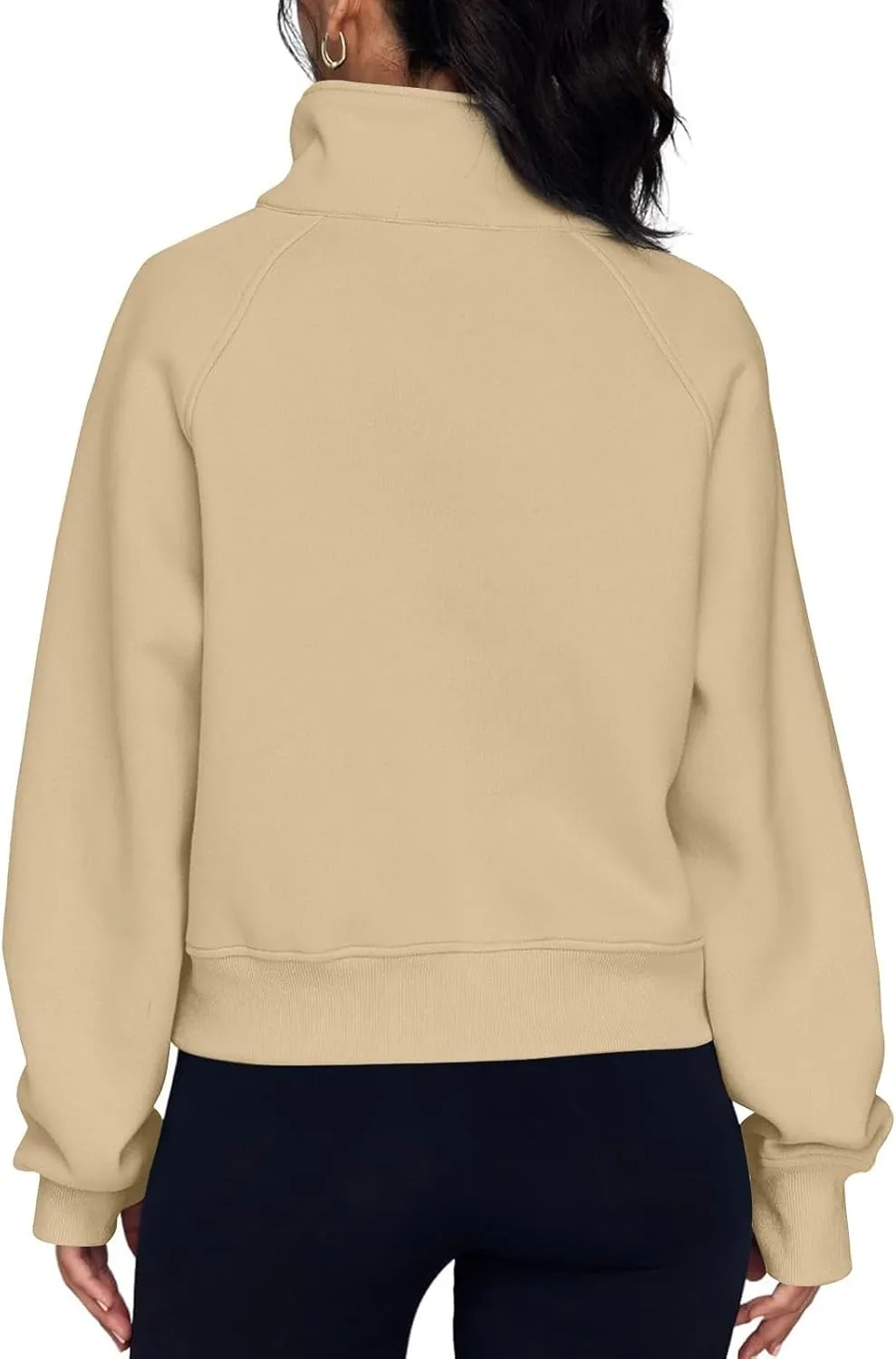 Half Zip Pullover Women Fleece Long Sleeve Cropped Sweatshirts with Thumb Holes Comfy Stand Collar Oversized Sweaters