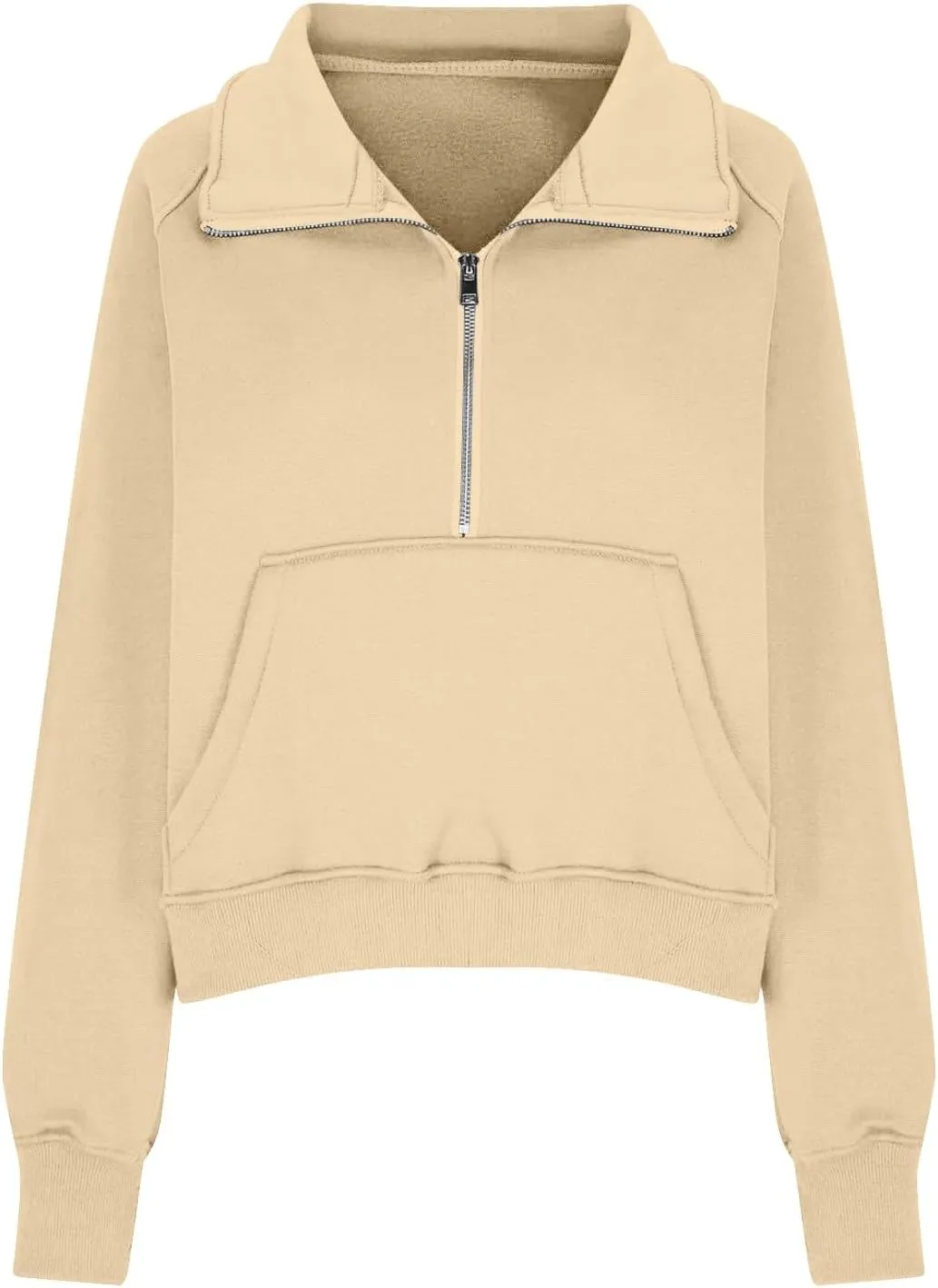 Half Zip Pullover Women Fleece Long Sleeve Cropped Sweatshirts with Thumb Holes Comfy Stand Collar Oversized Sweaters