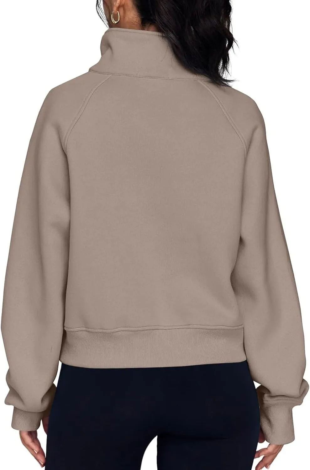 Half Zip Pullover Women Fleece Long Sleeve Cropped Sweatshirts with Thumb Holes Comfy Stand Collar Oversized Sweaters