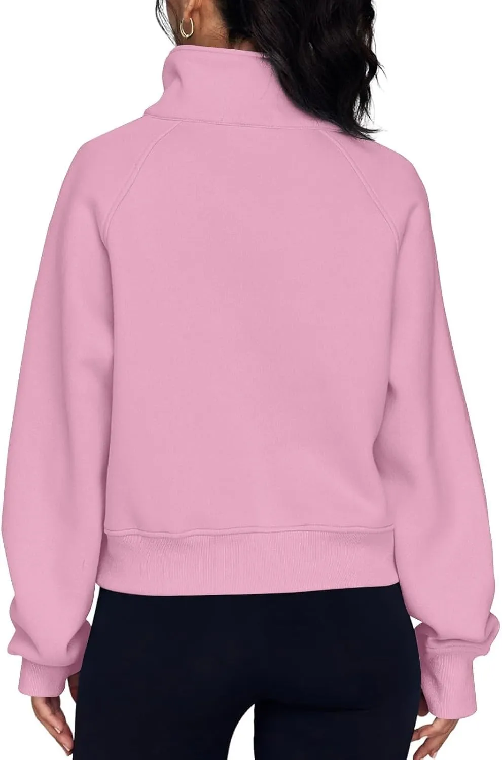 Half Zip Pullover Women Fleece Long Sleeve Cropped Sweatshirts with Thumb Holes Comfy Stand Collar Oversized Sweaters
