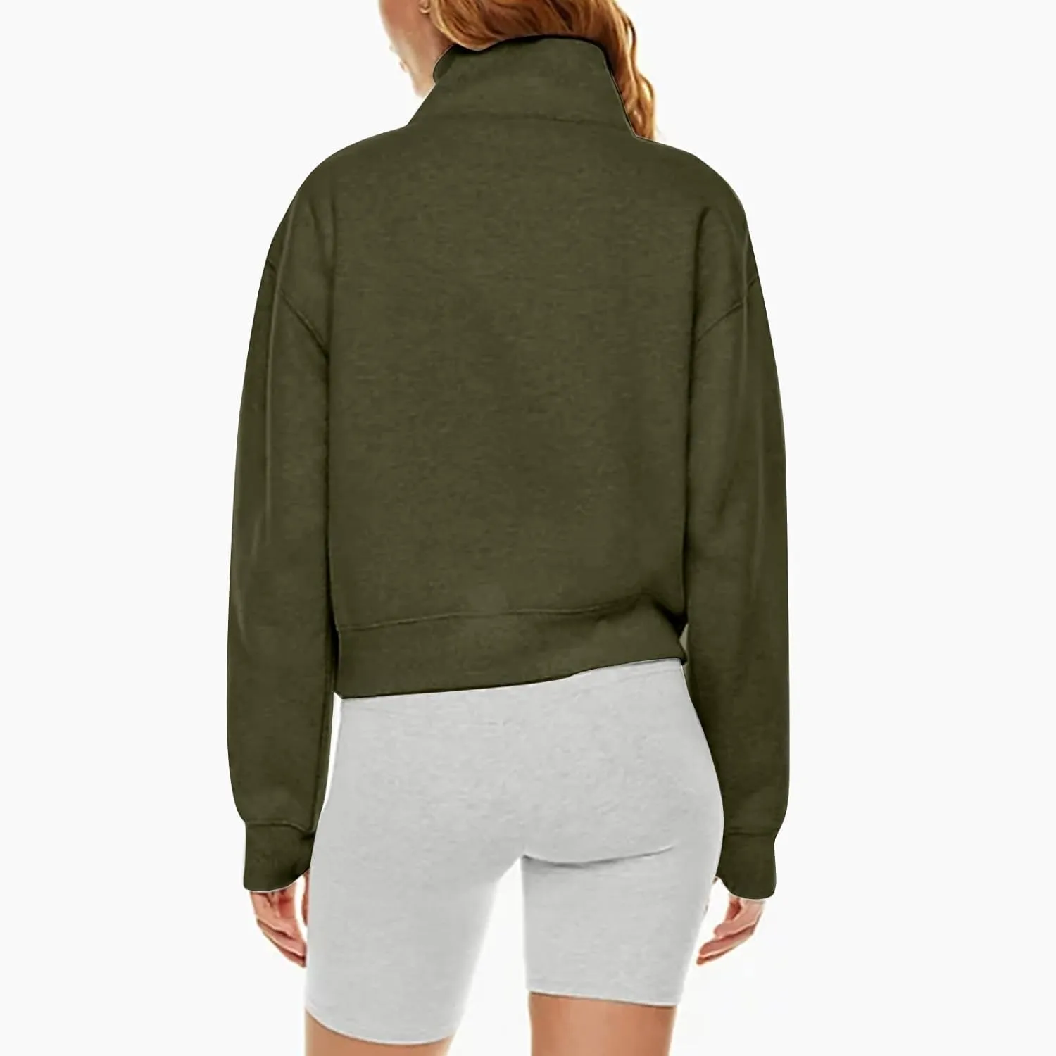 Half Zip Pullover Women Fleece Long Sleeve Cropped Sweatshirts with Thumb Holes Comfy Stand Collar Oversized Sweaters