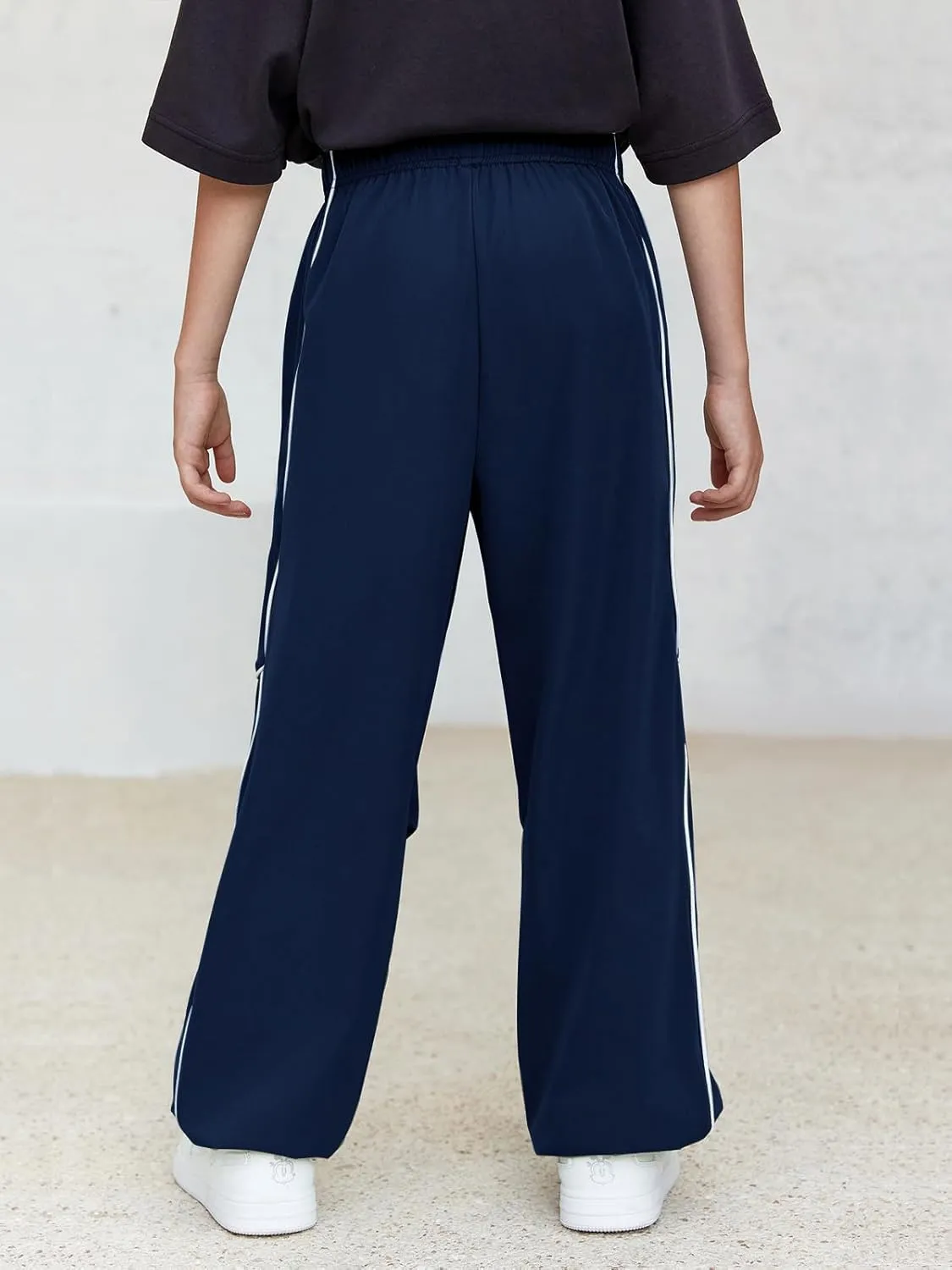 Haloumoning Boys Baggy Nylon Track Pants Kids Fashion Side Stripe Parachute Joggers Trousers with Pockets