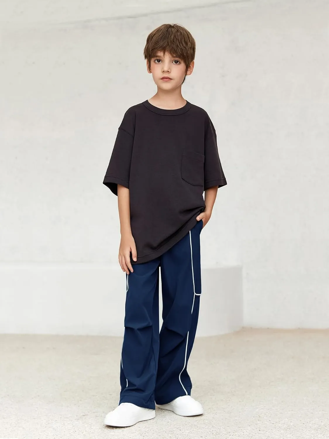 Haloumoning Boys Baggy Nylon Track Pants Kids Fashion Side Stripe Parachute Joggers Trousers with Pockets