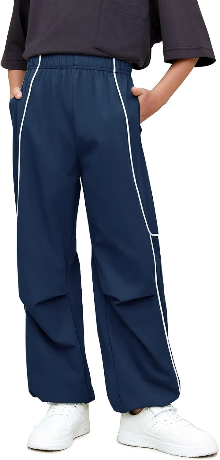 Haloumoning Boys Baggy Nylon Track Pants Kids Fashion Side Stripe Parachute Joggers Trousers with Pockets