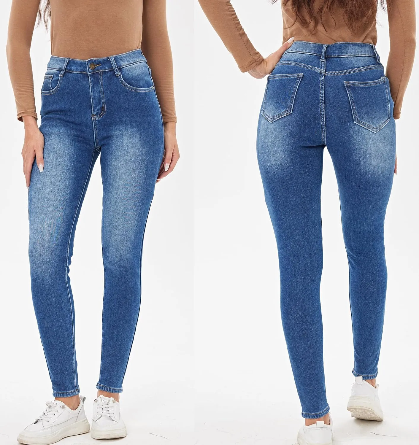 heipeiwa Women's Winter Jeans Fleece Lined Jeans Flannel Thermal Thick Skinny Denim Pants Stretch Warm Jeggings