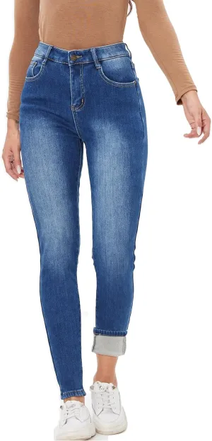 heipeiwa Women's Winter Jeans Fleece Lined Jeans Flannel Thermal Thick Skinny Denim Pants Stretch Warm Jeggings