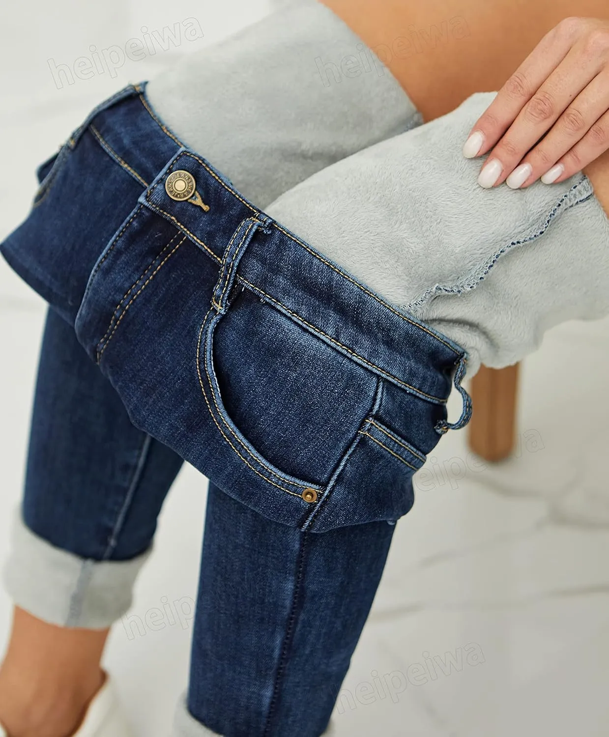 heipeiwa Women's Winter Jeans Fleece Lined Jeans Thermal Thick Skinny Denim Pants Slim Stretch Warm Jeggings