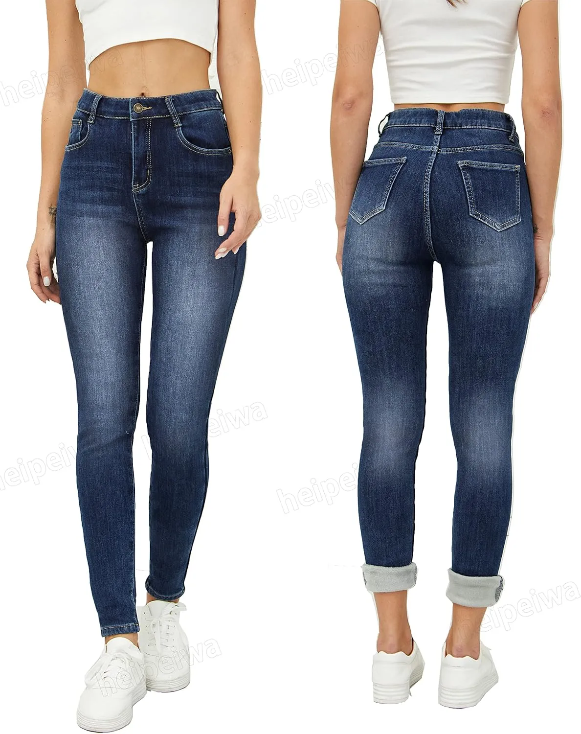 heipeiwa Women's Winter Jeans Fleece Lined Jeans Thermal Thick Skinny Denim Pants Slim Stretch Warm Jeggings