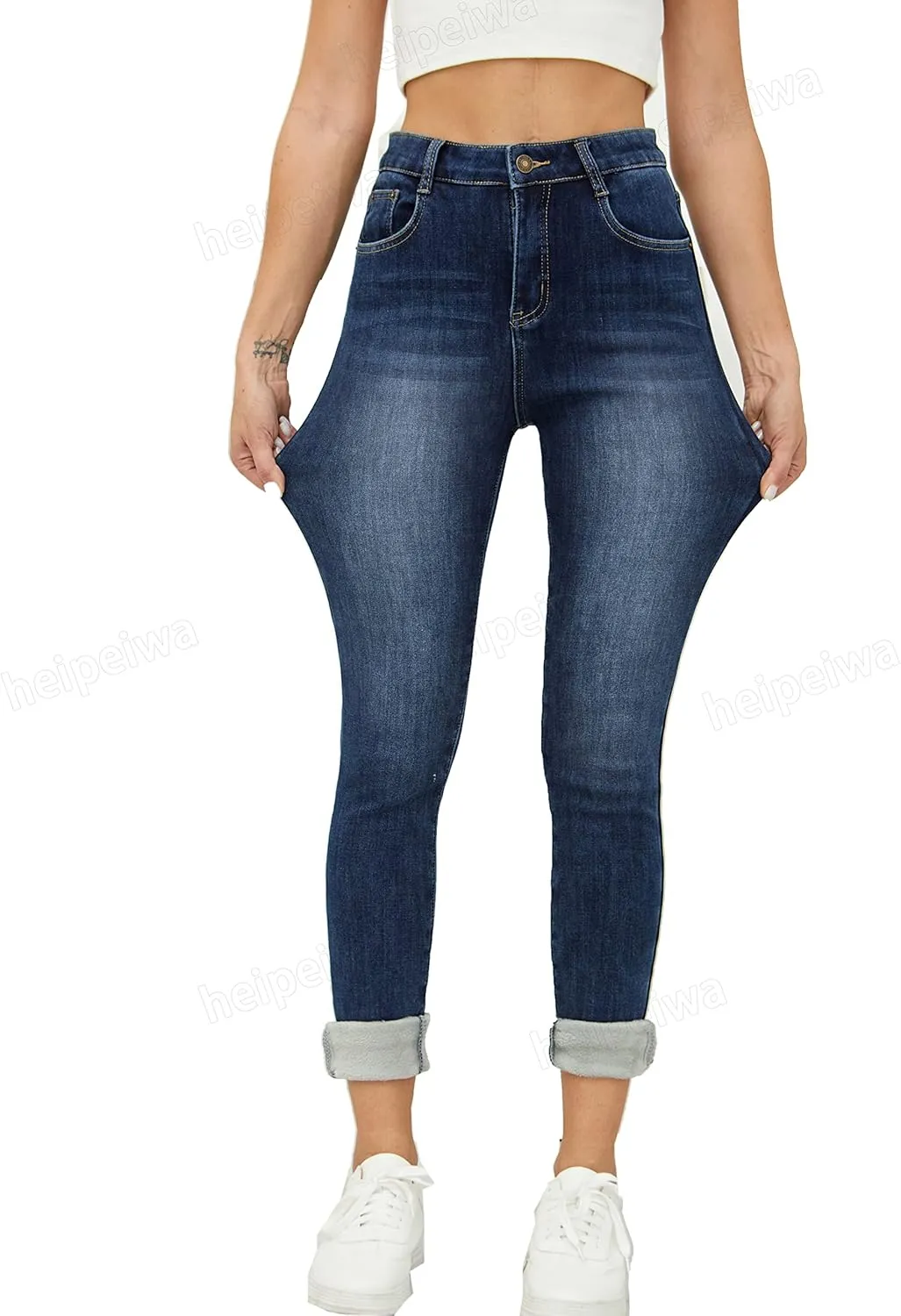 heipeiwa Women's Winter Jeans Fleece Lined Jeans Thermal Thick Skinny Denim Pants Slim Stretch Warm Jeggings