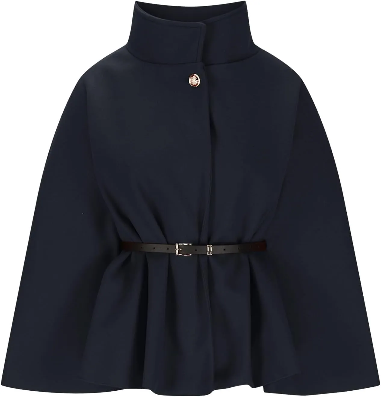 HGps8w Winter Coats for Women Elegant Stand Collar Wool Blend Batwing Poncho Cape Jacket Outerwear with Belt