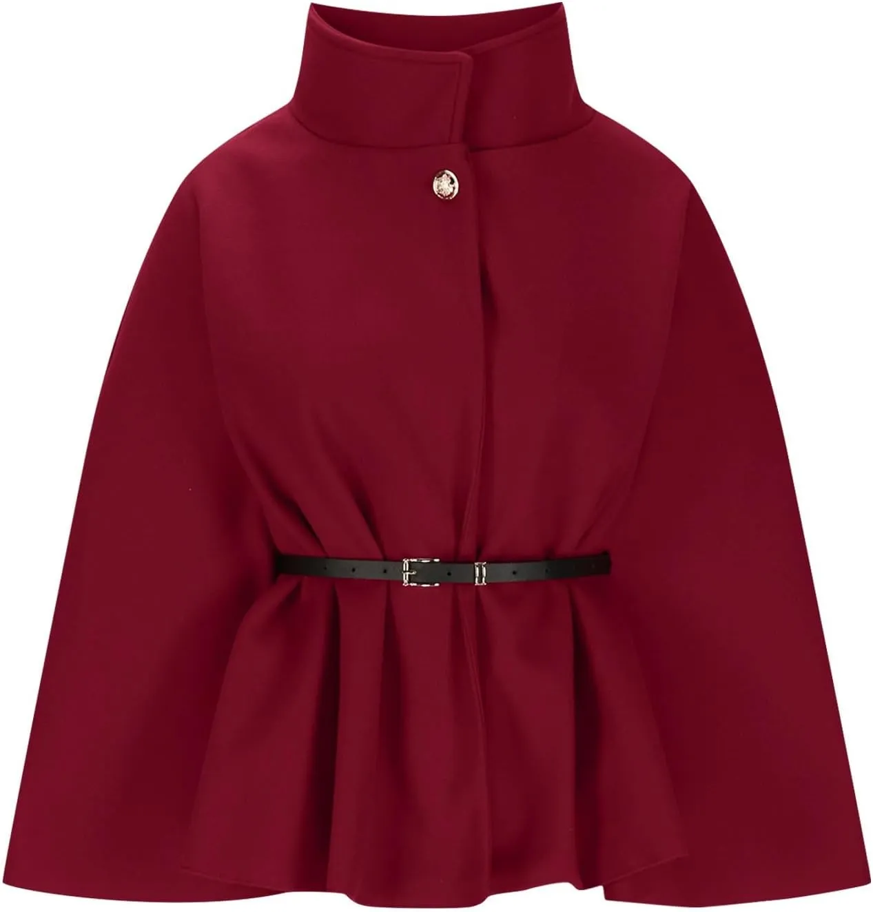 HGps8w Winter Coats for Women Elegant Stand Collar Wool Blend Batwing Poncho Cape Jacket Outerwear with Belt