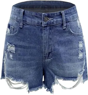 High Waist Denim Shorts Casual Ripped Summer Hot Short Jeans Frayed Distressed Jeans Shorts with Pockets