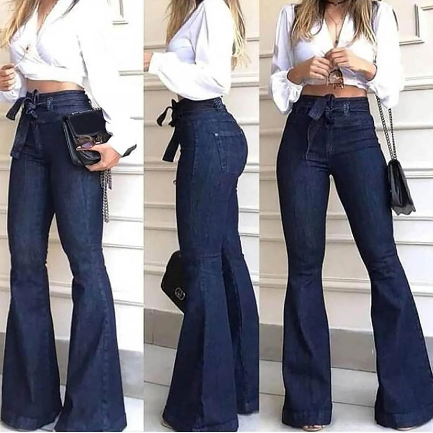 High Waisted Bell Bottom Jeans for Women Skinny Flare Jeans Stretch Wide Leg Jeans Slim Pants Casual Loose Calf Jeans