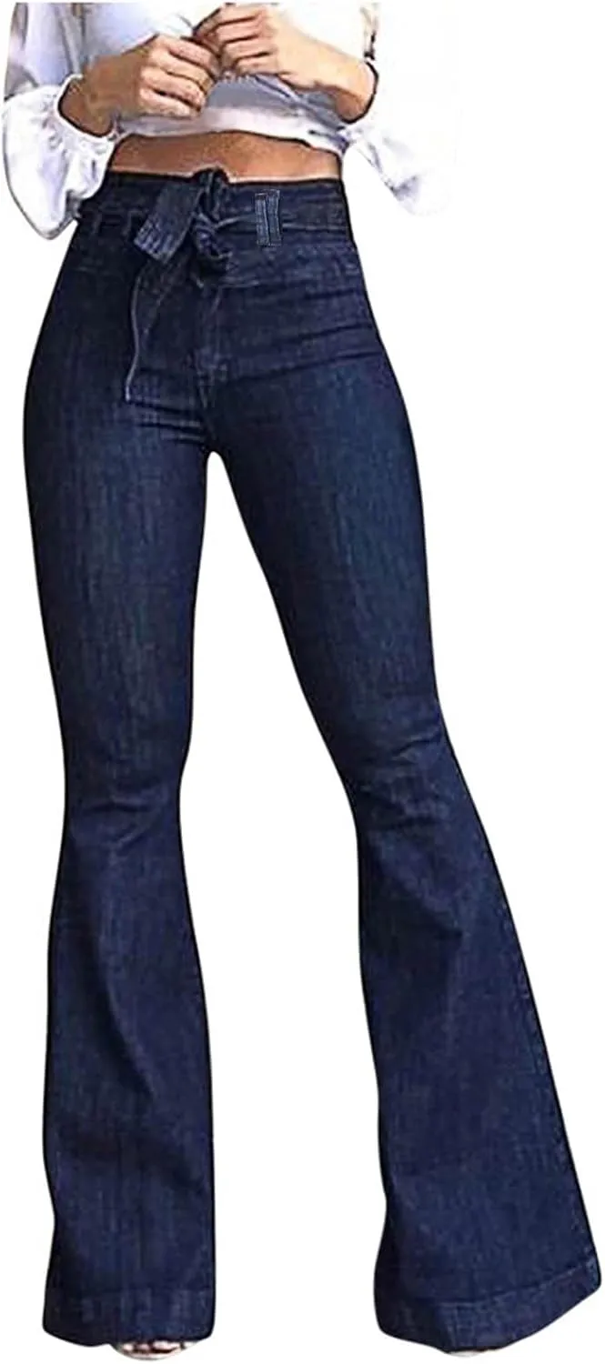 High Waisted Bell Bottom Jeans for Women Skinny Flare Jeans Stretch Wide Leg Jeans Slim Pants Casual Loose Calf Jeans