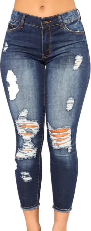 High Waisted Butt Lifting Jeans for Women - Womens Patch Ripped Jeans Distressed Stretch Skinny Dark Blue
