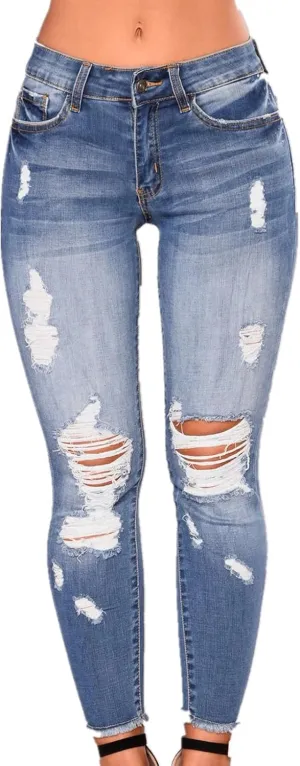 High Waisted Butt Lifting Jeans for Women - Womens Patch Ripped Jeans Distressed Stretch Skinny Light Blue