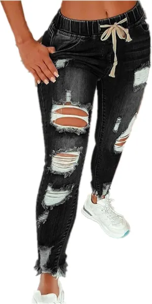 High Waisted Butt Lifting Jeans for Women - Womens Patch Ripped Jeans Distressed Stretch Skinny