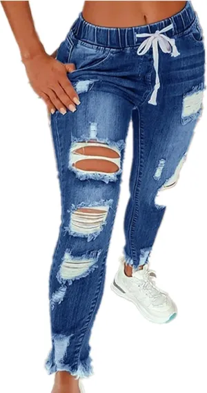 High Waisted Butt Lifting Jeans for Women - Womens Patch Ripped Jeans Distressed Stretch Skinny