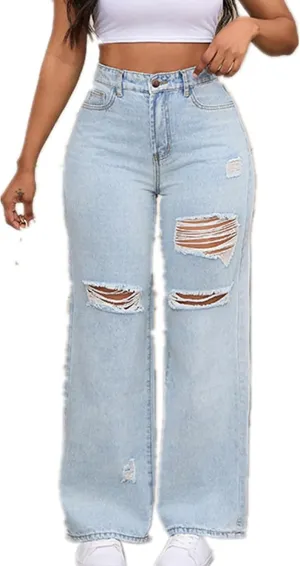 High Waisted Butt Lifting Jeans for Women - Womens Patch Ripped Jeans Distressed Stretch Skinny