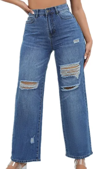 High Waisted Butt Lifting Jeans for Women - Womens Patch Ripped Jeans Distressed Stretch Skinny