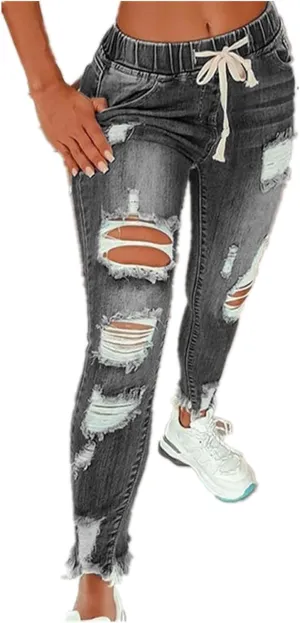 High Waisted Butt Lifting Jeans for Women - Womens Patch Ripped Jeans Distressed Stretch Skinny