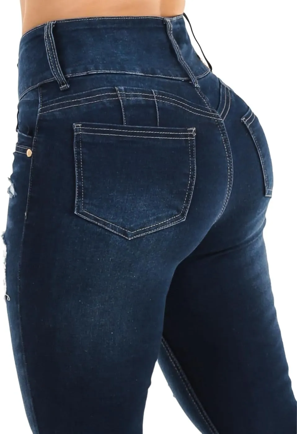High Waisted Butt Lifting Skinny Jeans - Distressed Levanta Cola Stretchy Jeans