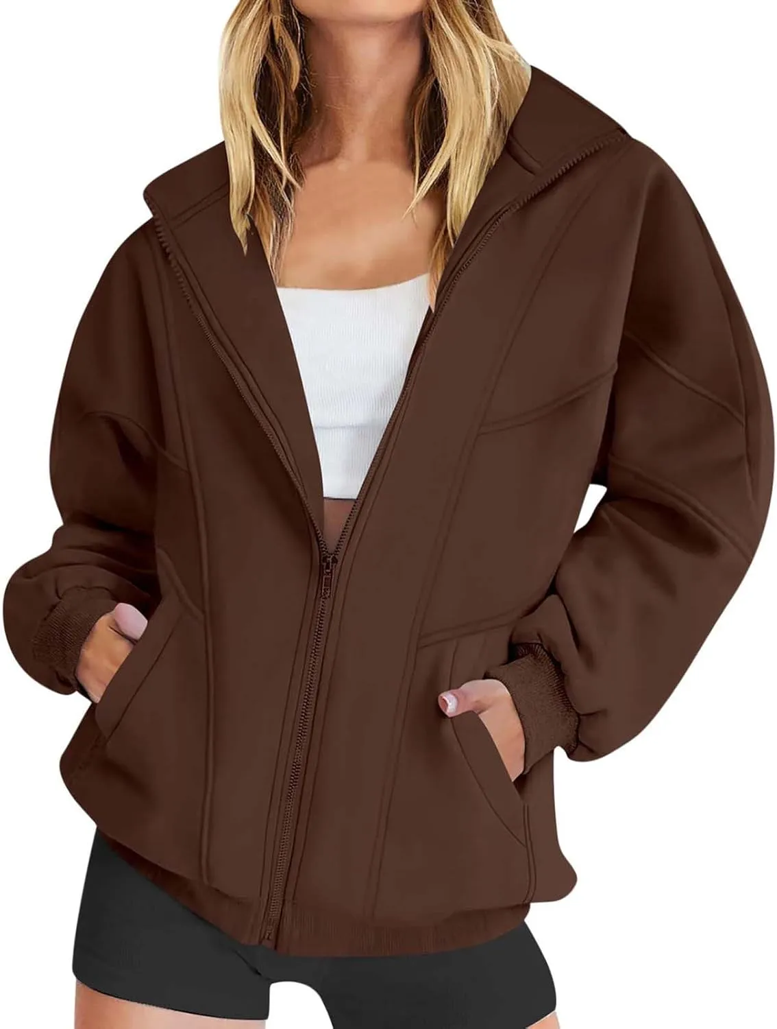 Hoodies for Womens Oversized Sweatshirt Full Zip Up Jacket Casual Loose Fall Fashion Clothes Workout Outfits