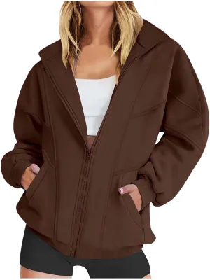 Hoodies for Womens Oversized Sweatshirt Full Zip Up Jacket Casual Loose Fall Fashion Clothes Workout Outfits