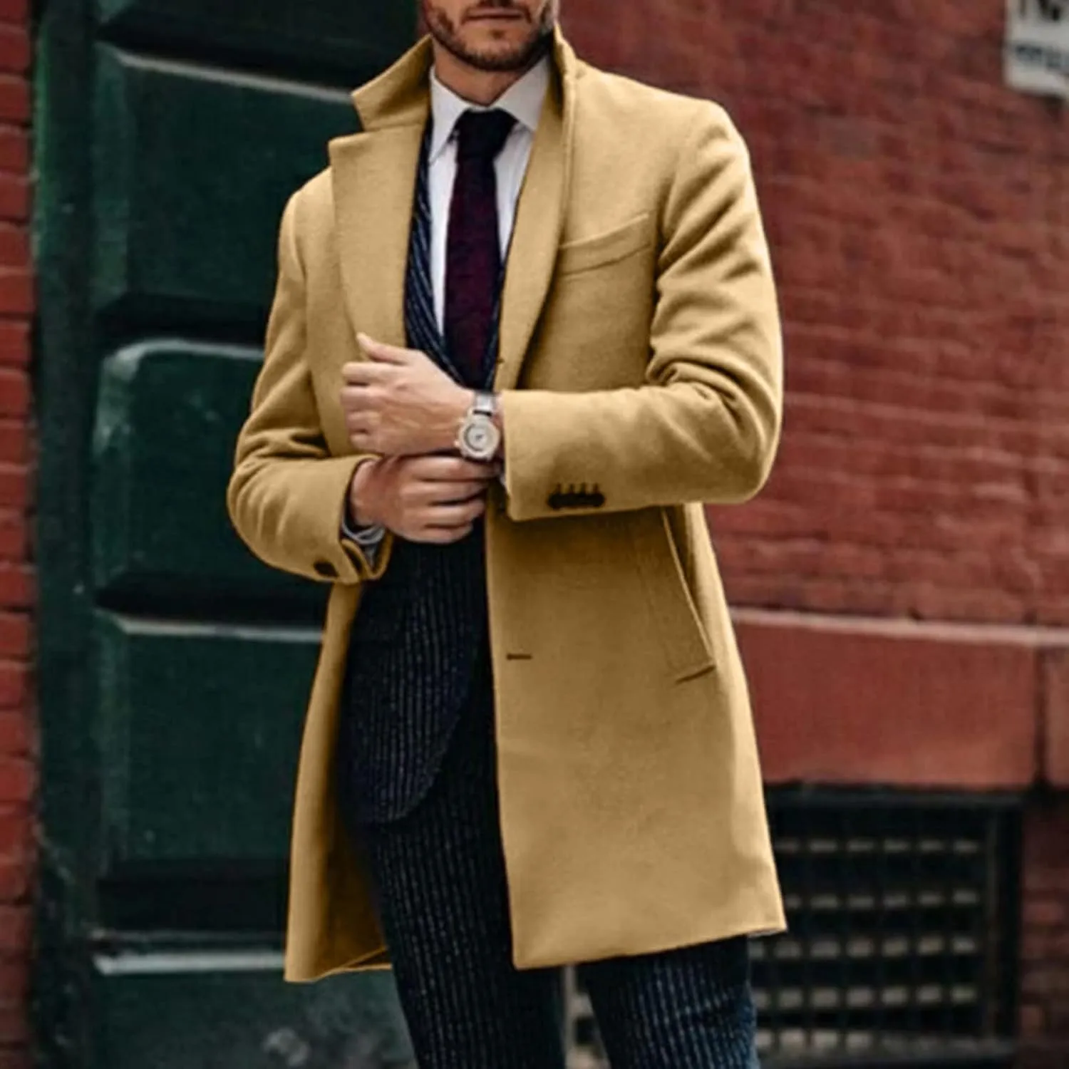 Jackets for Men Trench Coat Winter Wool Blend Oversized Warm Lapel Work Business Jacket Outerwear Jackets