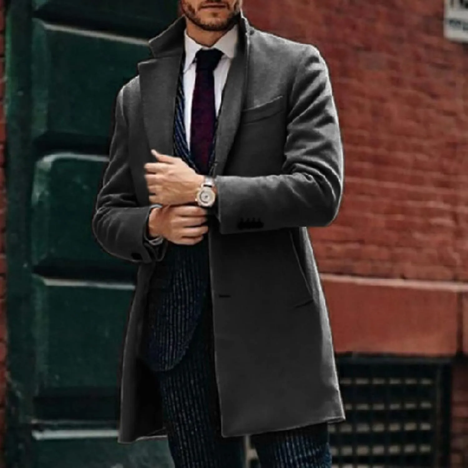 Jackets for Men Trench Coat Winter Wool Blend Oversized Warm Lapel Work Business Jacket Outerwear Jackets