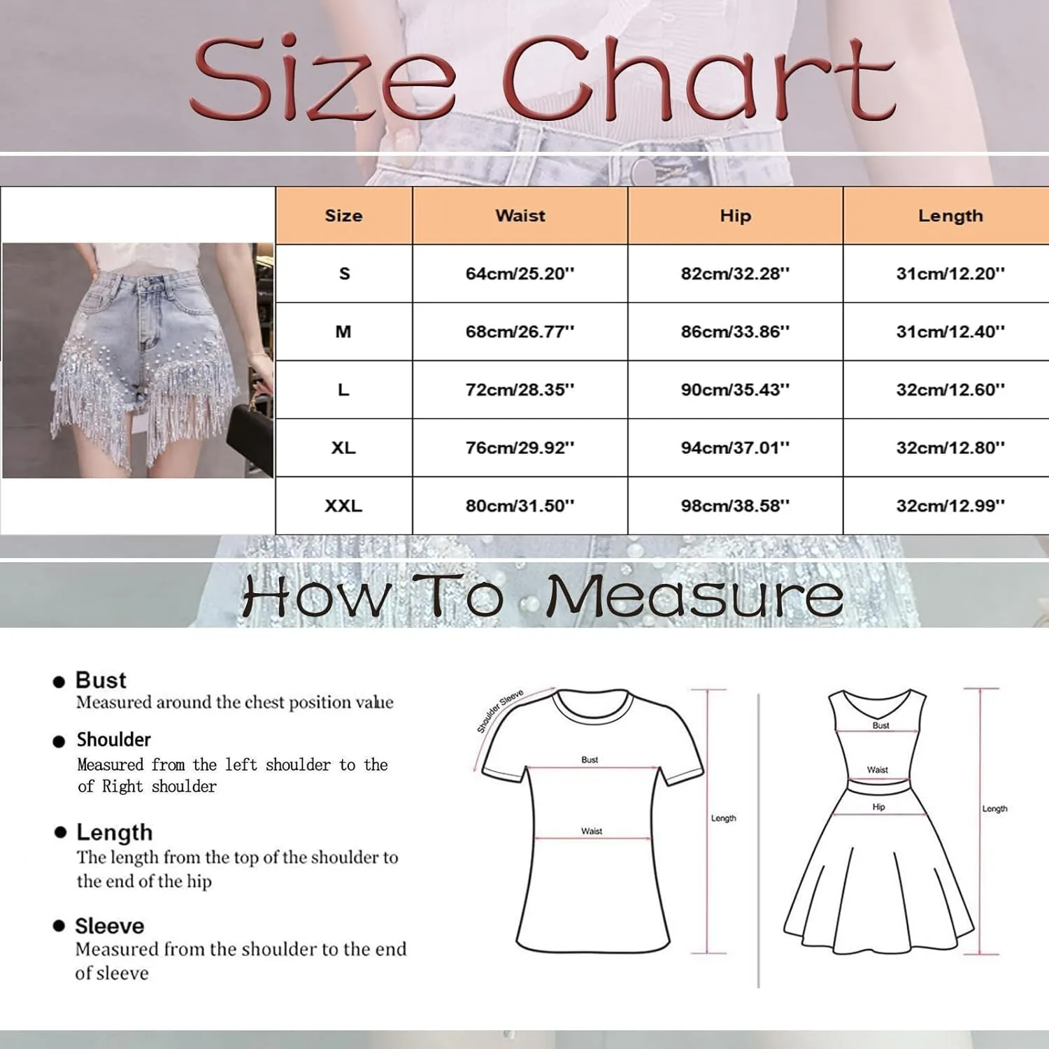 Jean Shorts Womens High Waisted Ripped Rhinestone Pearl Beaded Fringe Comfort Tassel Denim Shorts Raw Hem Frayed