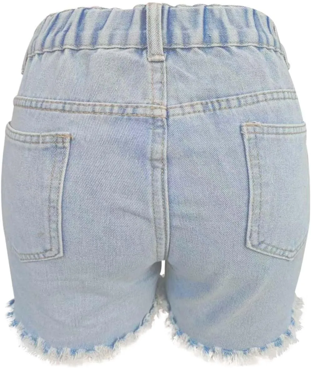 Jean Shorts Womens High Waisted Ripped Rhinestone Pearl Beaded Fringe Comfort Tassel Denim Shorts Raw Hem Frayed