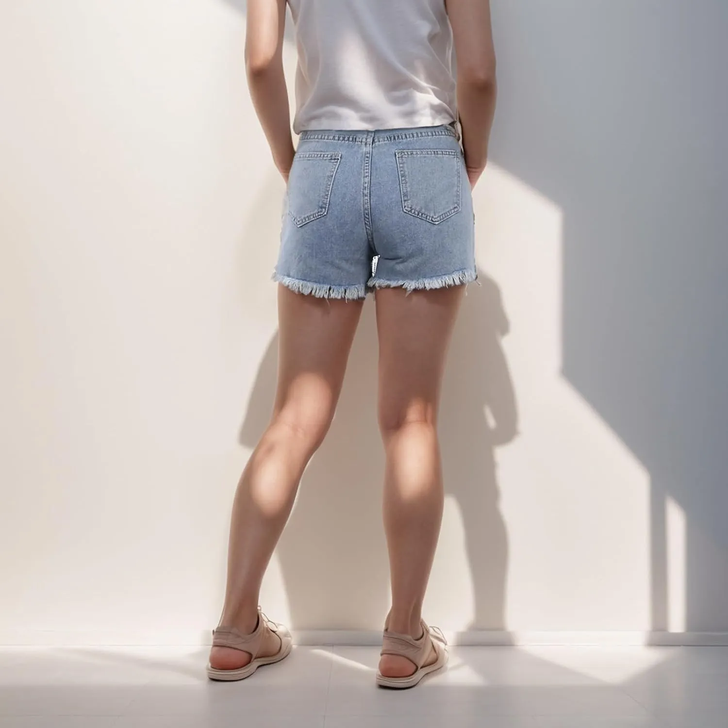 Jean Shorts Womens High Waisted Ripped Rhinestone Pearl Beaded Fringe Tassel Denim Short Raw Hem Frayed Shorts