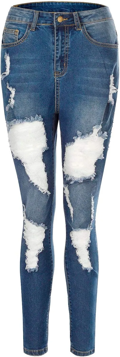 Jeans for Women Retro Low Waist Ripped Ankle Pants Distressed Flap Hem Denim Pants Fashion Stretch Skinny Jeans