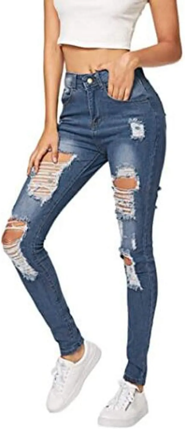 Jeans for Women Retro Low Waist Ripped Ankle Pants Distressed Flap Hem Denim Pants Fashion Stretch Skinny Jeans