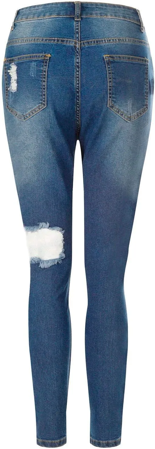 Jeans for Women Retro Low Waist Ripped Ankle Pants Distressed Flap Hem Denim Pants Fashion Stretch Skinny Jeans
