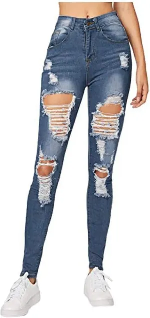 Jeans for Women Retro Low Waist Ripped Ankle Pants Distressed Flap Hem Denim Pants Fashion Stretch Skinny Jeans
