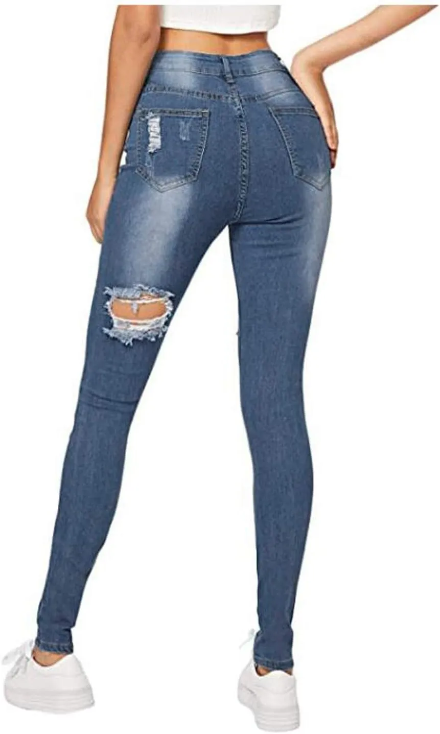 Jeans for Women Retro Low Waist Ripped Ankle Pants Distressed Flap Hem Denim Pants Fashion Stretch Skinny Jeans