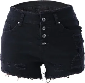 JEKE-DG Women Casual High Waisted Denim Shorts Frayed Raw Hem Ripped Jeans Shorts Stretch Distressed Raw Hem Jean Shorts