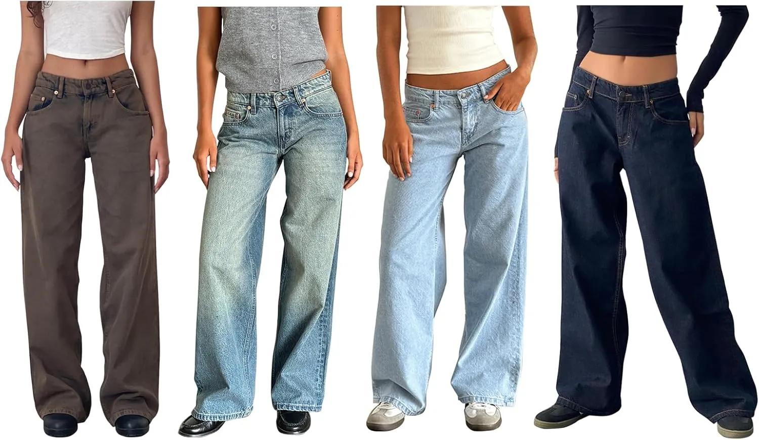 Karwuiio Baggy Jeans for Woman Y2k Wide Leg Low Rise Denim Jeans Casual Straight Leg Loose Jeans Trousers