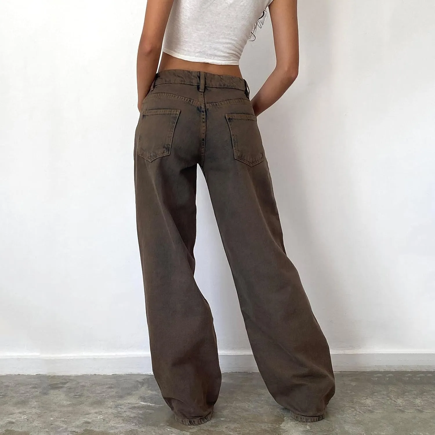 Karwuiio Baggy Jeans for Woman Y2k Wide Leg Low Rise Denim Jeans Casual Straight Leg Loose Jeans Trousers