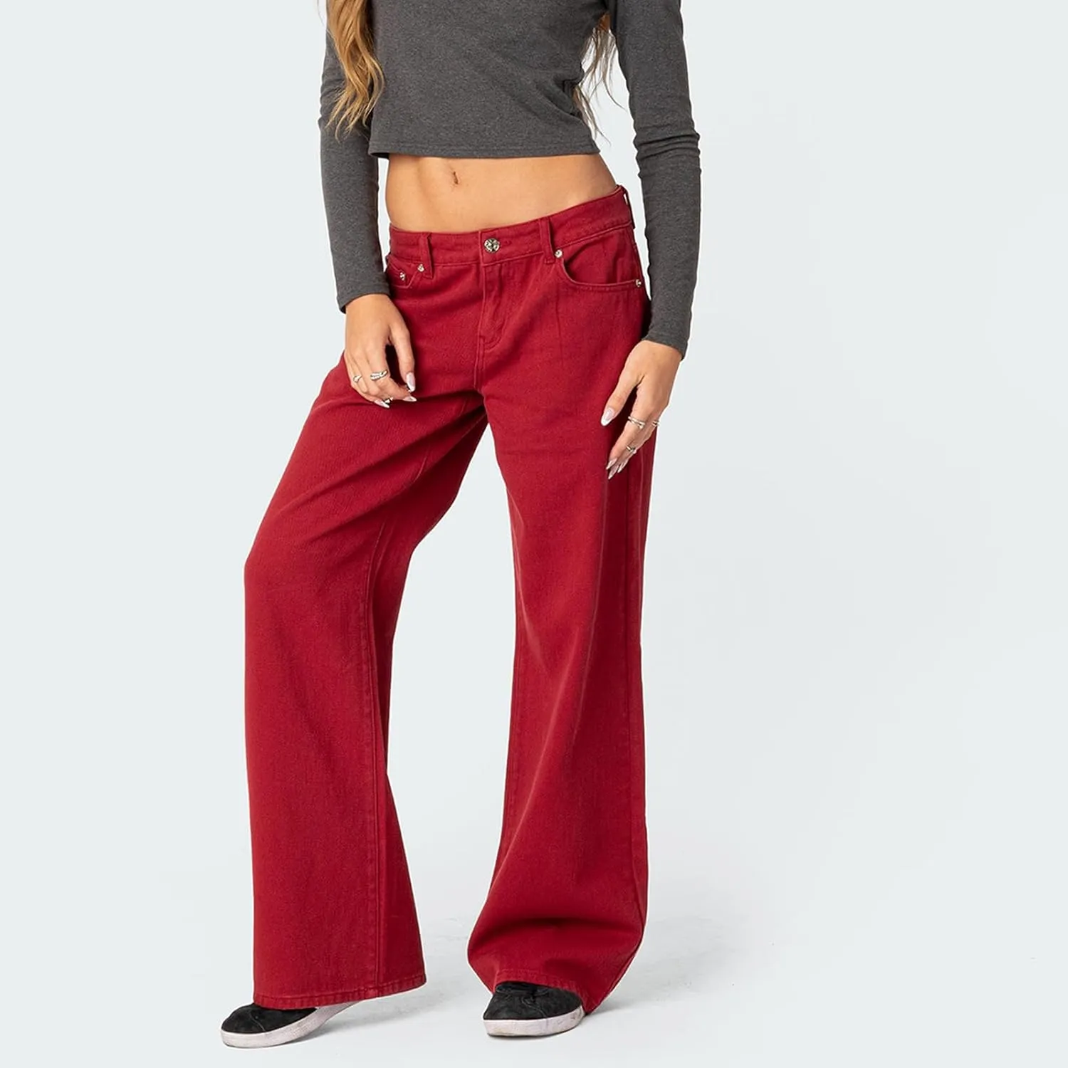 Karwuiio Baggy Jeans for Woman Y2k Wide Leg Low Rise Denim Jeans Casual Straight Leg Loose Jeans Trousers