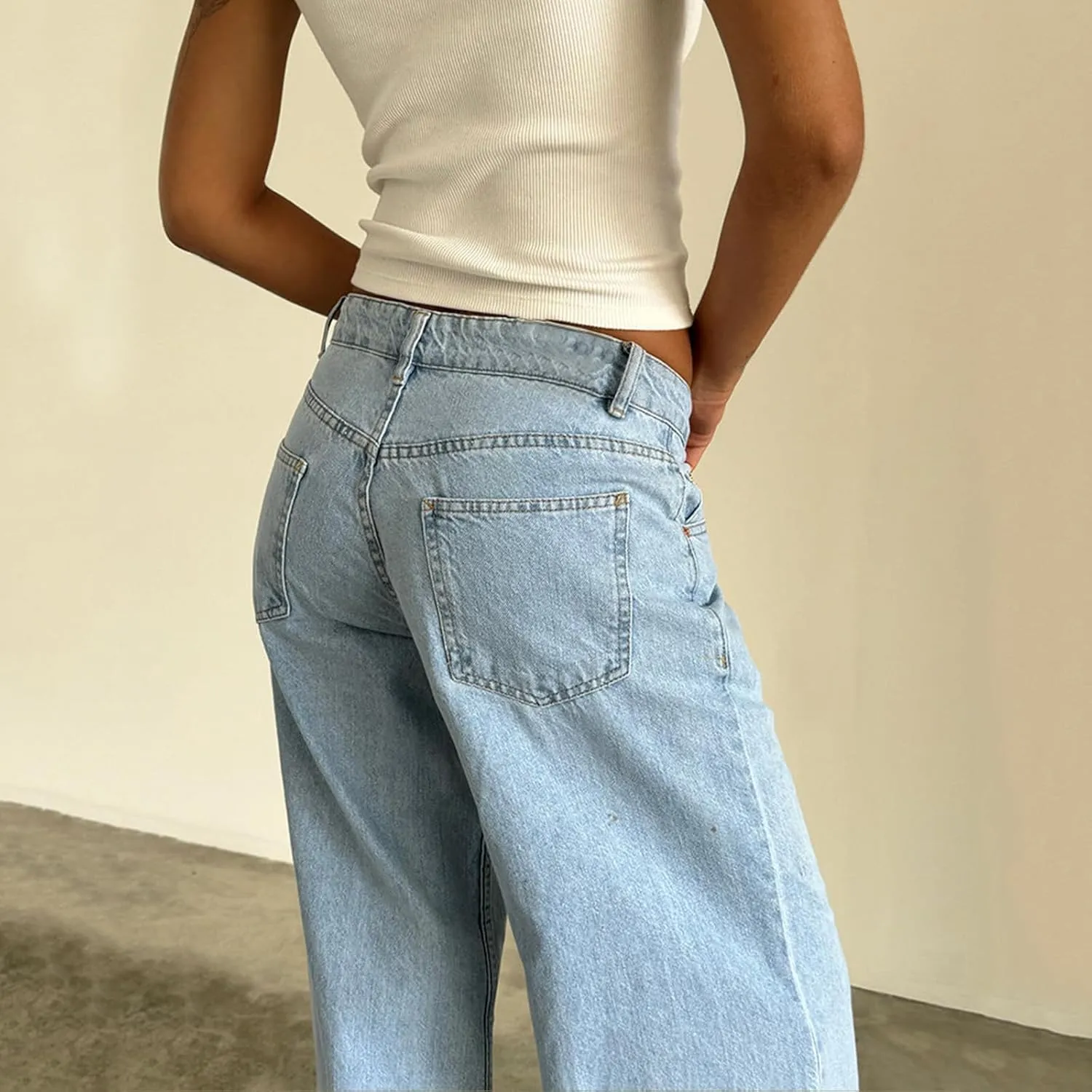 Karwuiio Baggy Jeans for Woman Y2k Wide Leg Low Rise Denim Jeans Casual Straight Leg Loose Jeans Trousers