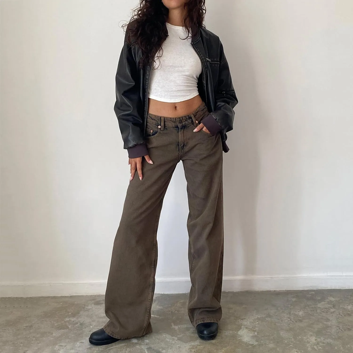 Karwuiio Baggy Jeans for Woman Y2k Wide Leg Low Rise Denim Jeans Casual Straight Leg Loose Jeans Trousers
