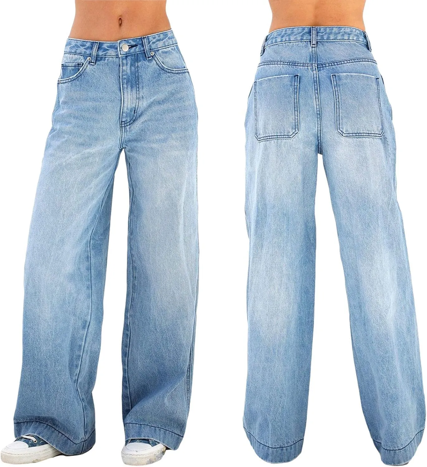 Karwuiio Baggy Jeans for Woman Y2k Wide Leg Low Rise Denim Jeans Casual Straight Leg Loose Jeans Trousers