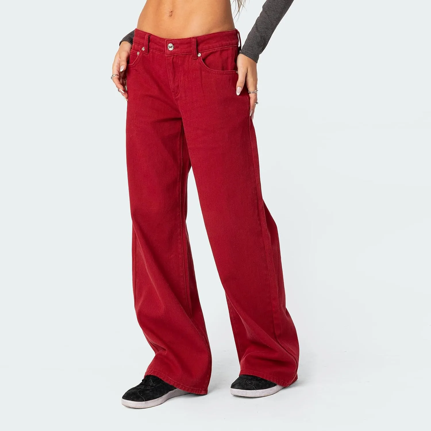 Karwuiio Baggy Jeans for Woman Y2k Wide Leg Low Rise Denim Jeans Casual Straight Leg Loose Jeans Trousers