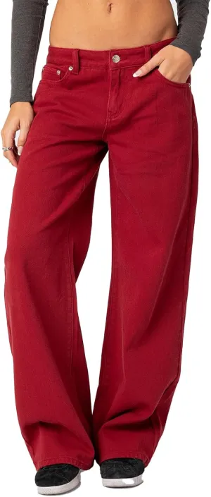 Karwuiio Baggy Jeans for Woman Y2k Wide Leg Low Rise Denim Jeans Casual Straight Leg Loose Jeans Trousers
