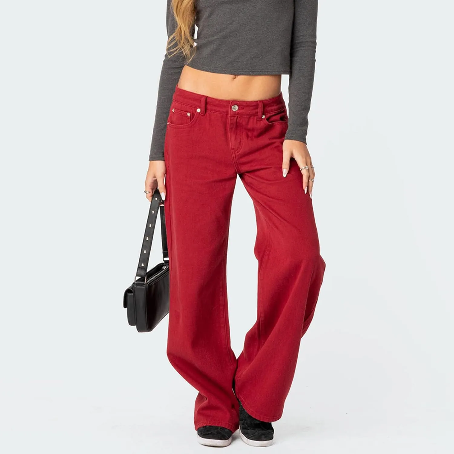 Karwuiio Baggy Jeans for Woman Y2k Wide Leg Low Rise Denim Jeans Casual Straight Leg Loose Jeans Trousers